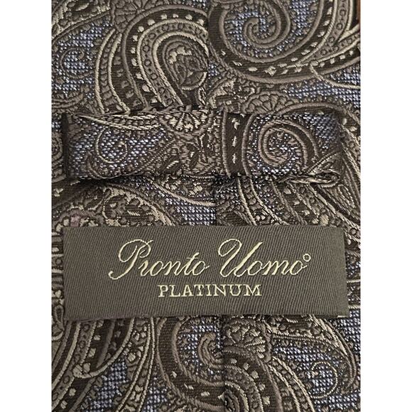 Pronto Uomo Platinum Blue Black Gray Hand Made 100% Silk Made In China - Picture 8 of 9